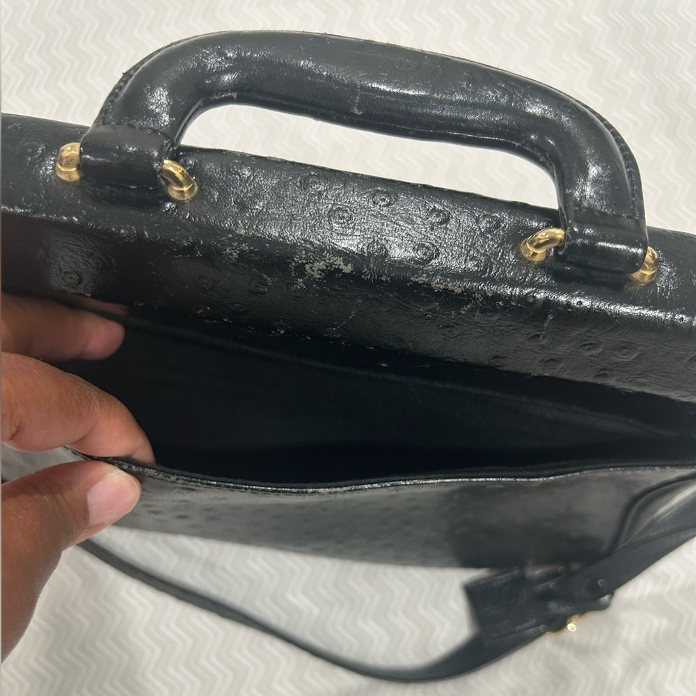 Giani Bernini Ostritch Leather Satchel with Gold Accent - Picture 10 of 12